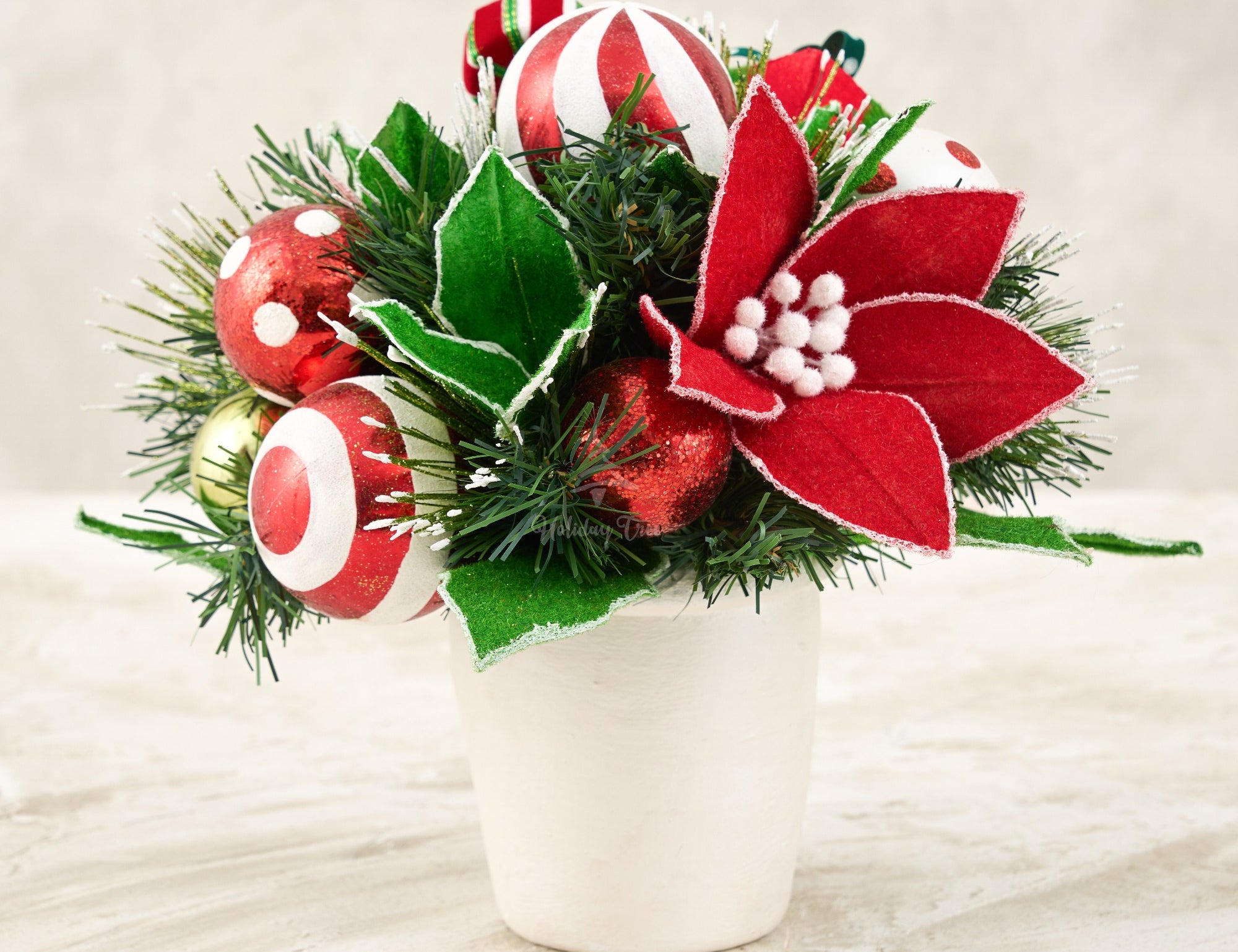 Handmade Peppermint Swirl Arrangement 11 inch, Red White Green Christmas Side Table Decor, Candy Themed Holiday Table Centerpiece, Festive Holiday Gift Decoration