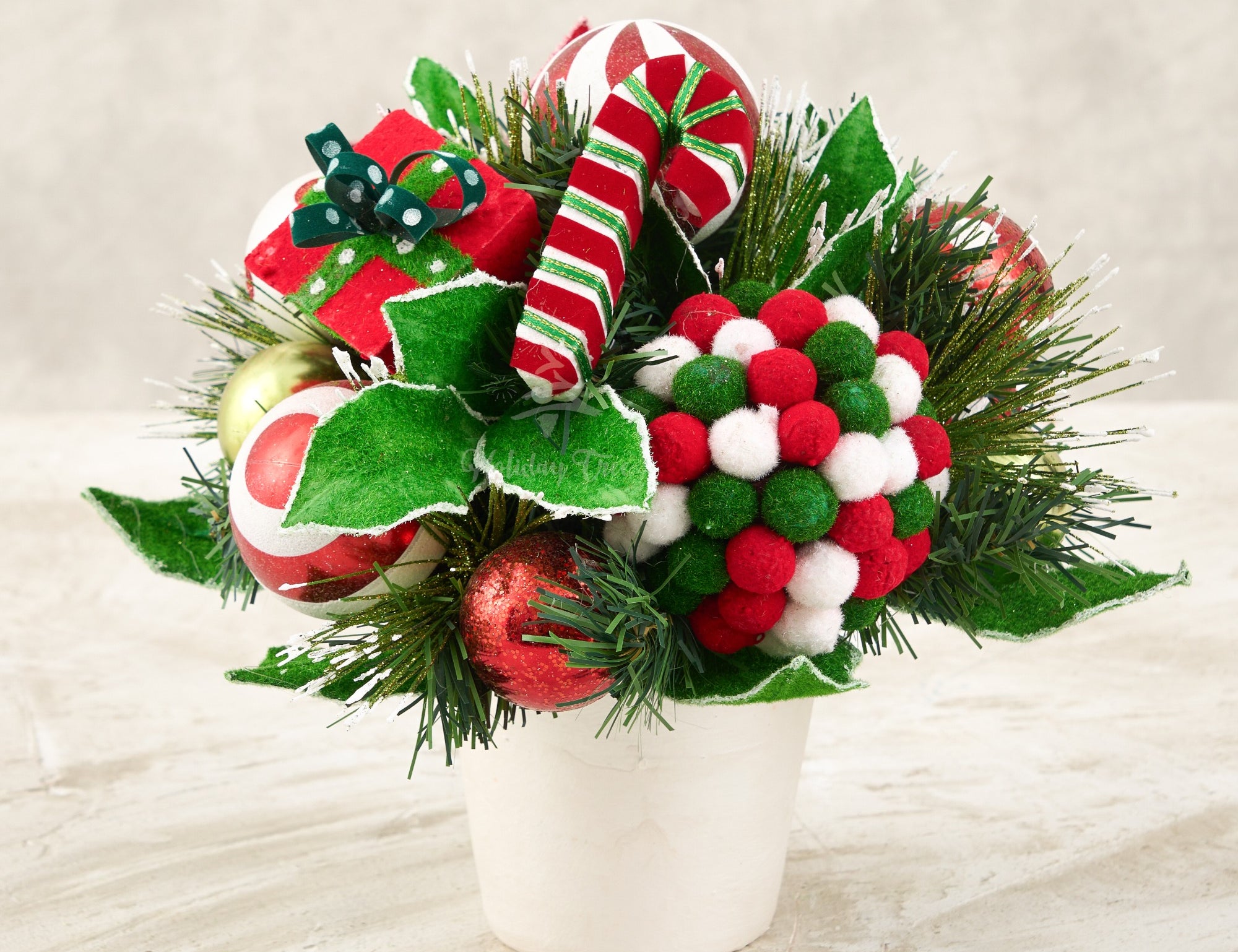 Handmade Peppermint Swirl Arrangement 11 inch, Red White Green Christmas Side Table Decor, Candy Themed Holiday Table Centerpiece, Festive Holiday Gift Decoration