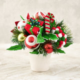 Handmade Peppermint Swirl Arrangement 11 inch, Red White Green Christmas Side Table Decor, Candy Themed Holiday Table Centerpiece, Festive Holiday Gift Decoration