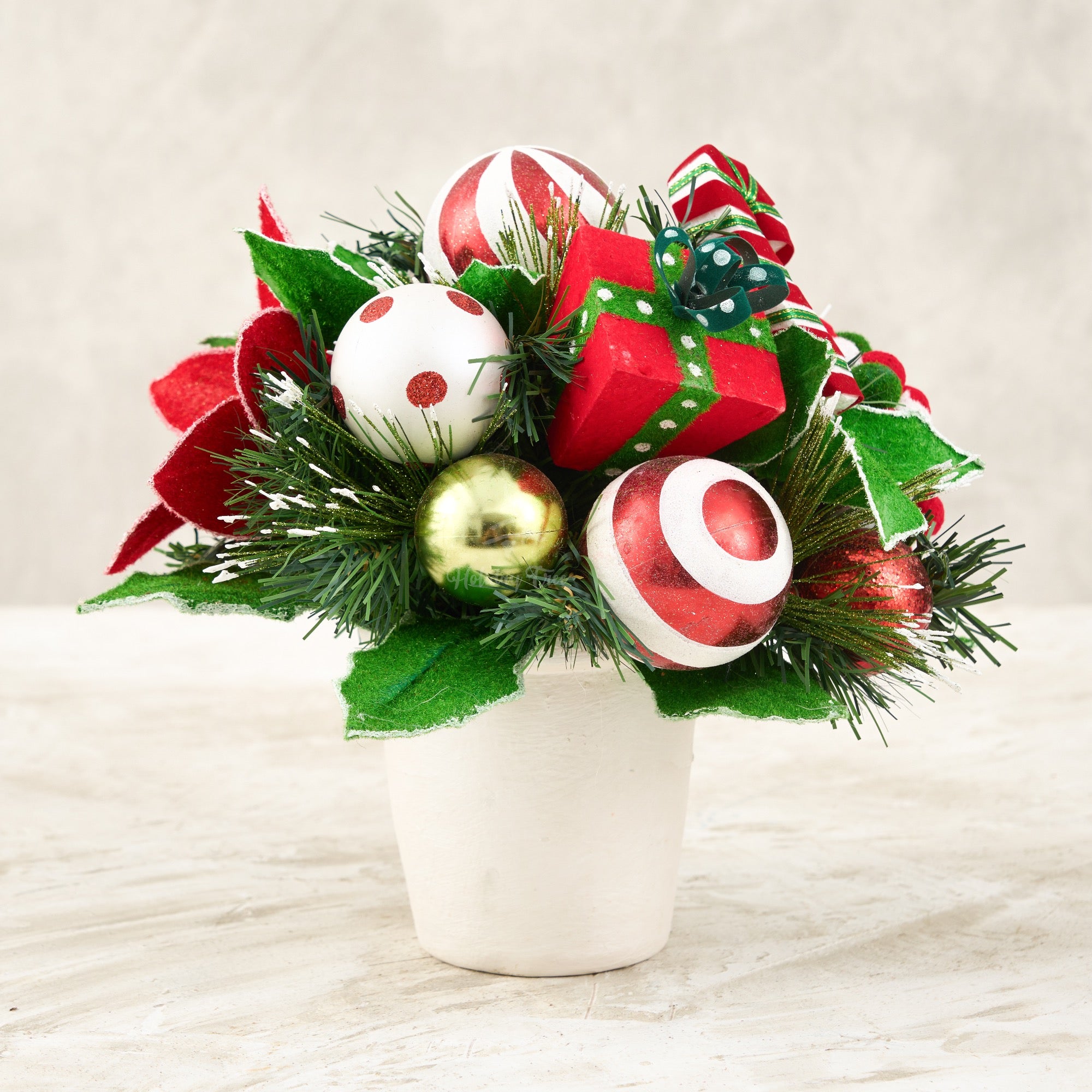 Handmade Peppermint Swirl Arrangement 11 inch, Red White Green Christmas Side Table Decor, Candy Themed Holiday Table Centerpiece, Festive Holiday Gift Decoration