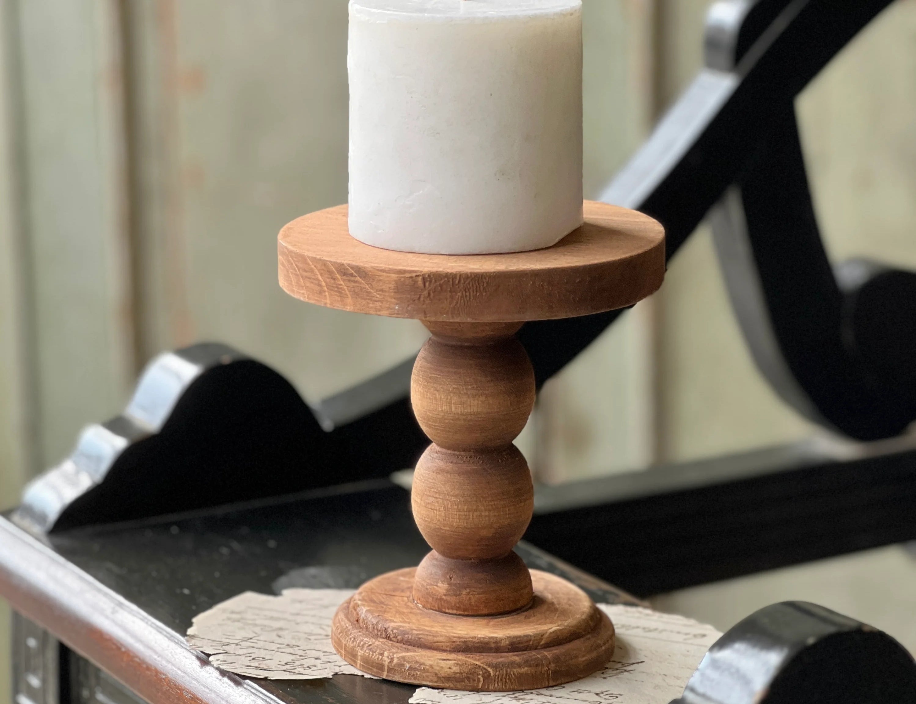 Alden Wooden Pedestal Candle Holder | Display Stand