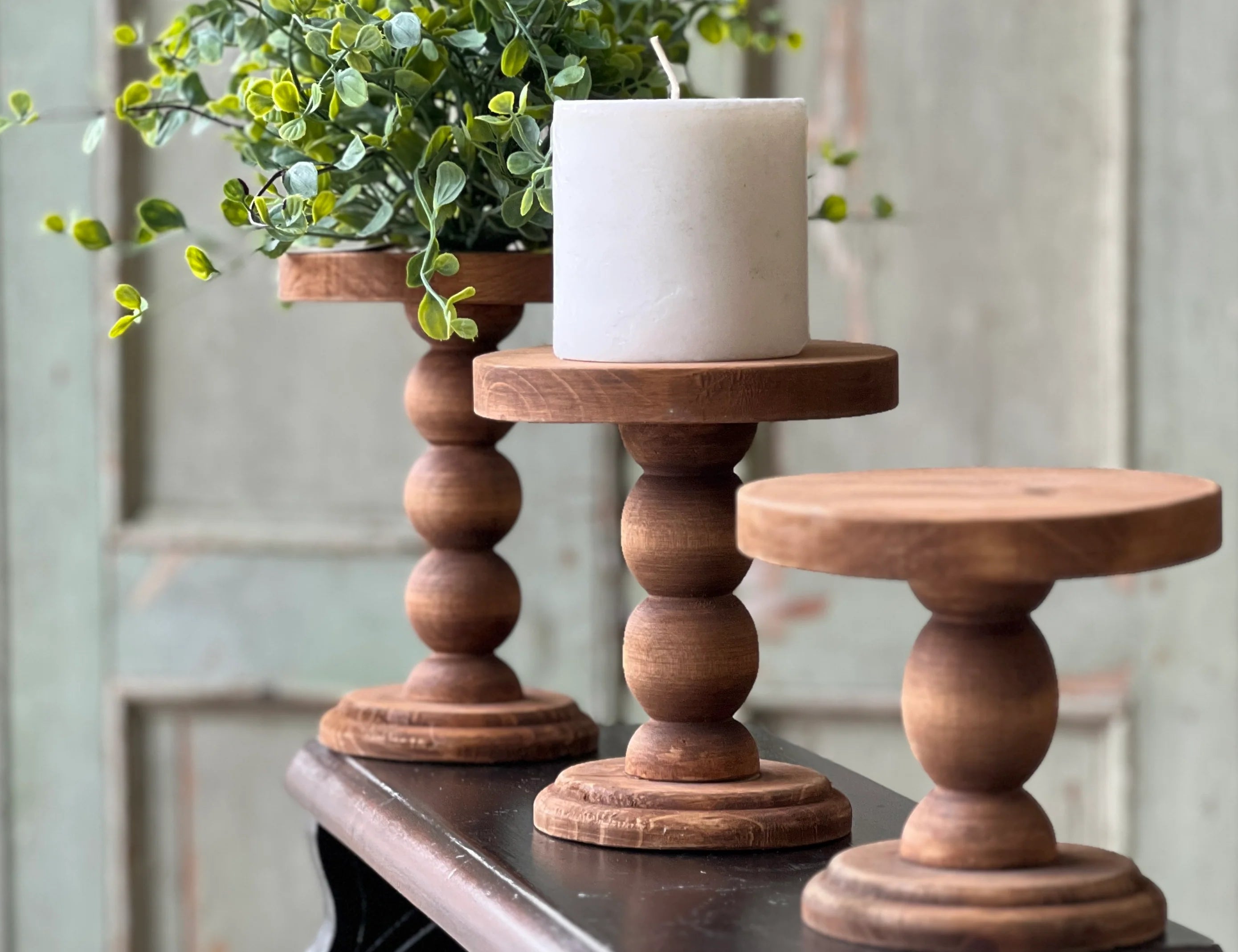 Alden Wooden Pedestal Candle Holder | Display Stand