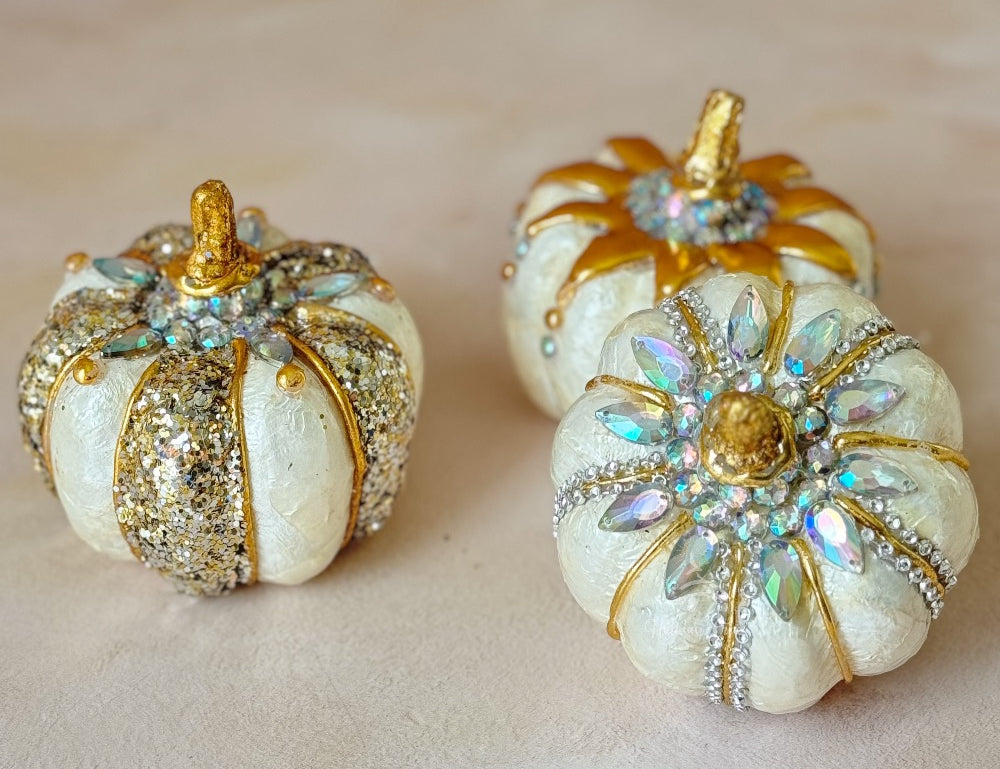 Capiz Ivory Jeweled Pumpkin | Mini | Set of 3