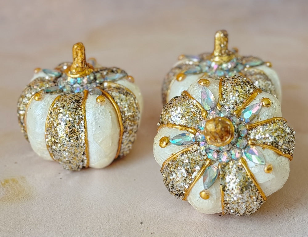 Capiz Ivory Jeweled Pumpkin | Mini | Set of 3