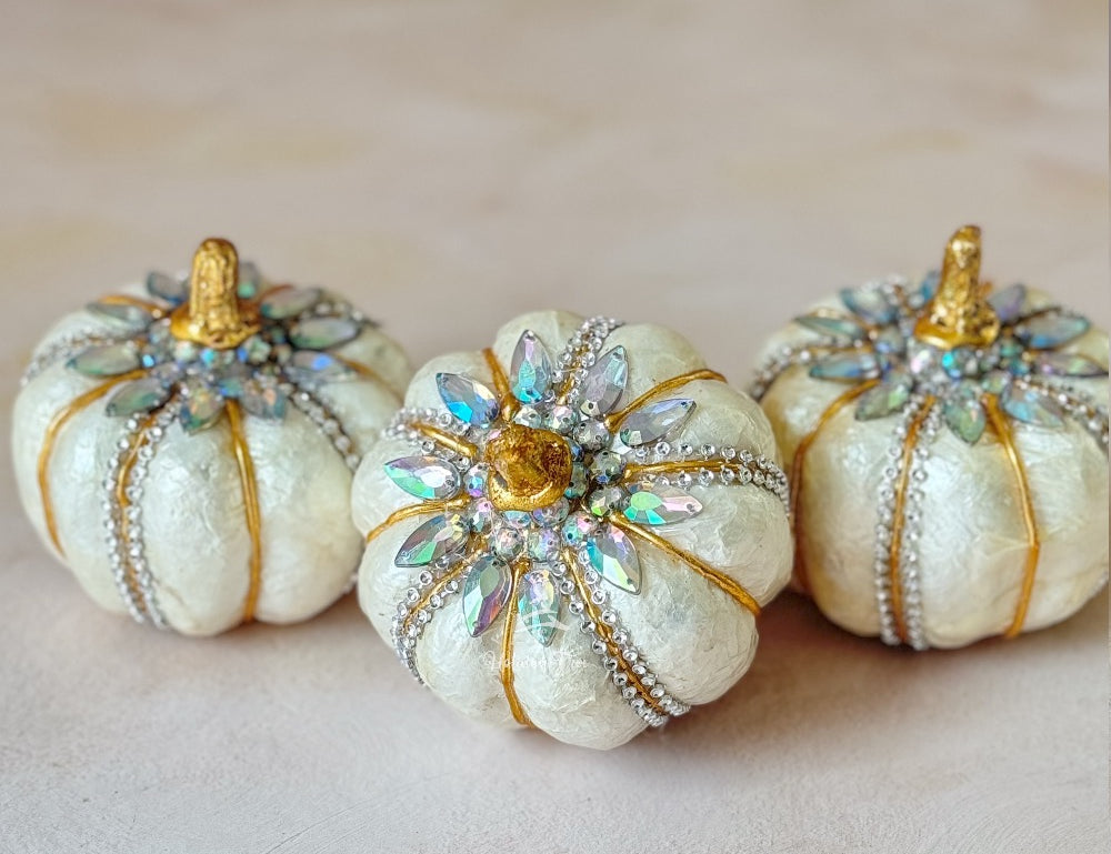 Capiz Ivory Jeweled Pumpkin | Mini | Set of 3