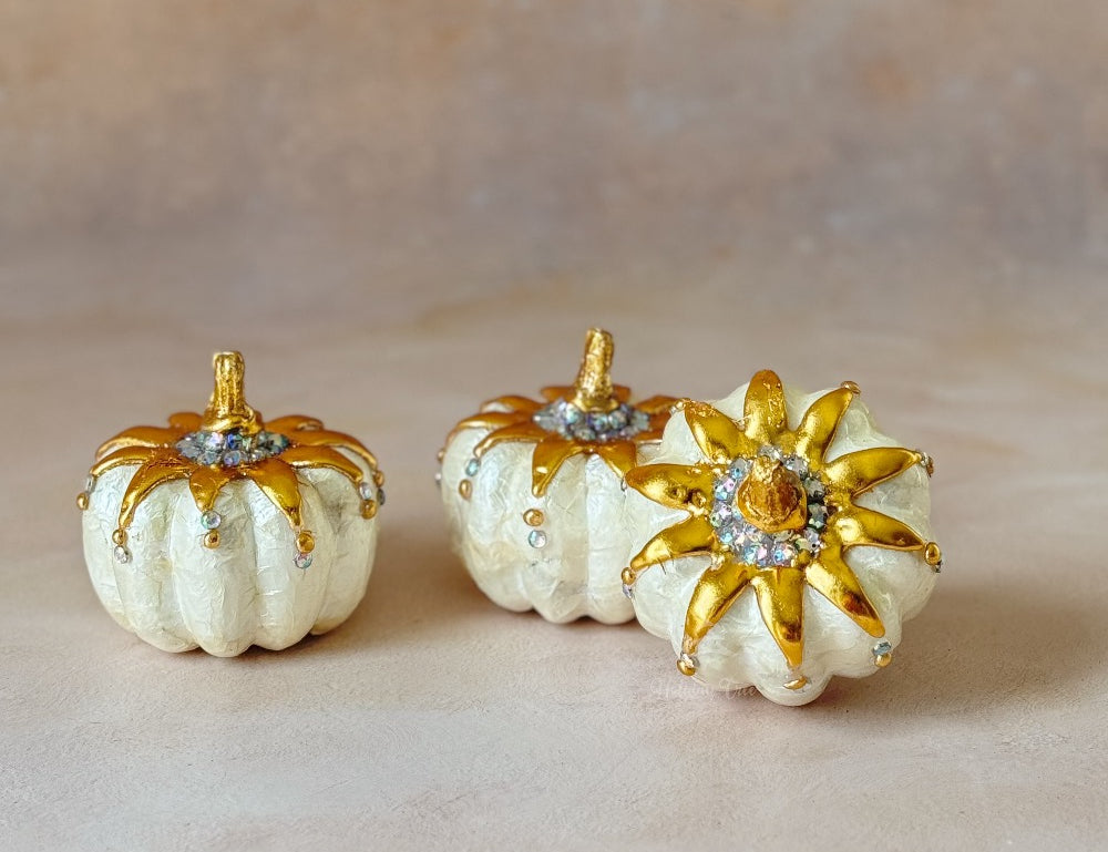 Capiz Ivory Jeweled Pumpkin | Mini | Set of 3