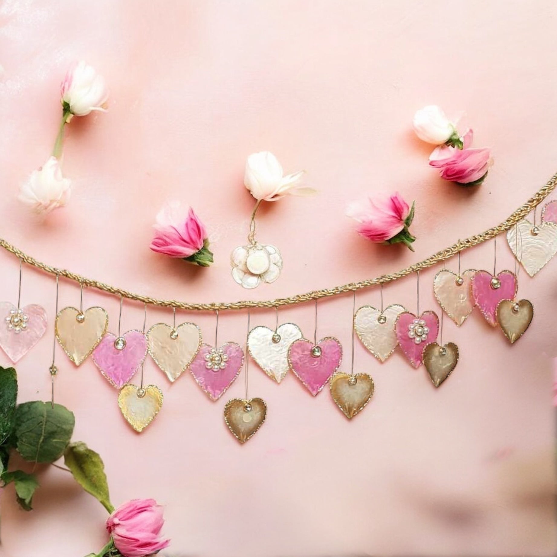 Jeweled Hearts Capiz Garland - Valentine's Day and Wedding Decor