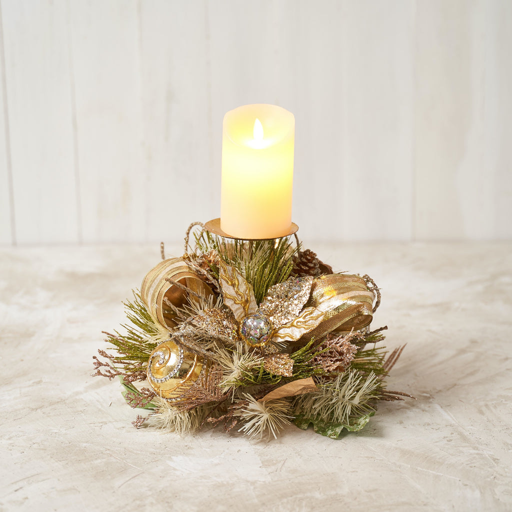 Champagne Gold Poinsettia Single Spike Candle Holder