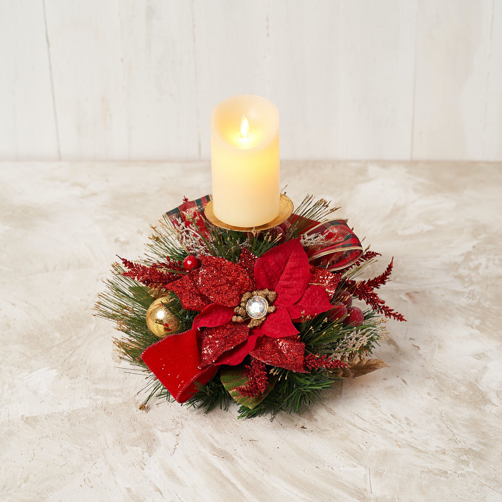Red Poinsettia Single Spike Candle Holder Holiday Tree