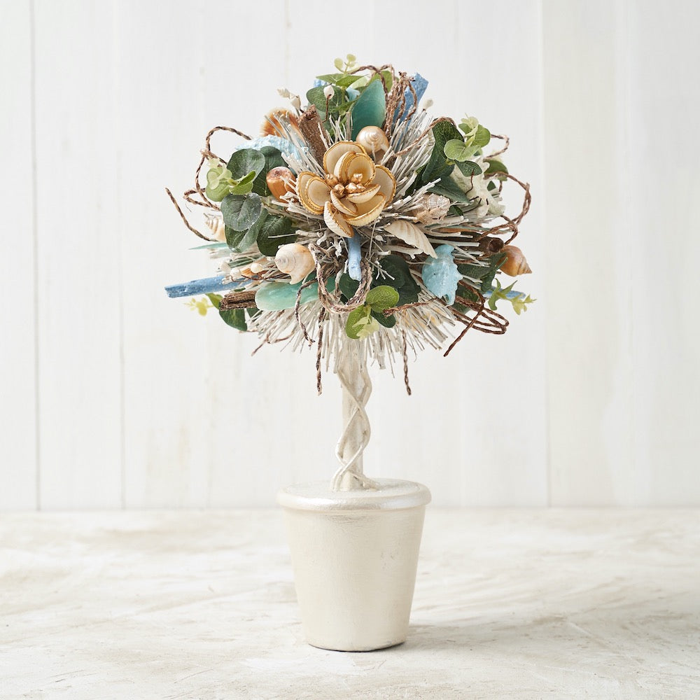 Coastal Shell Topiary Handcrafted for Enchanting Holiday Celebrations with Seaside Opulence
