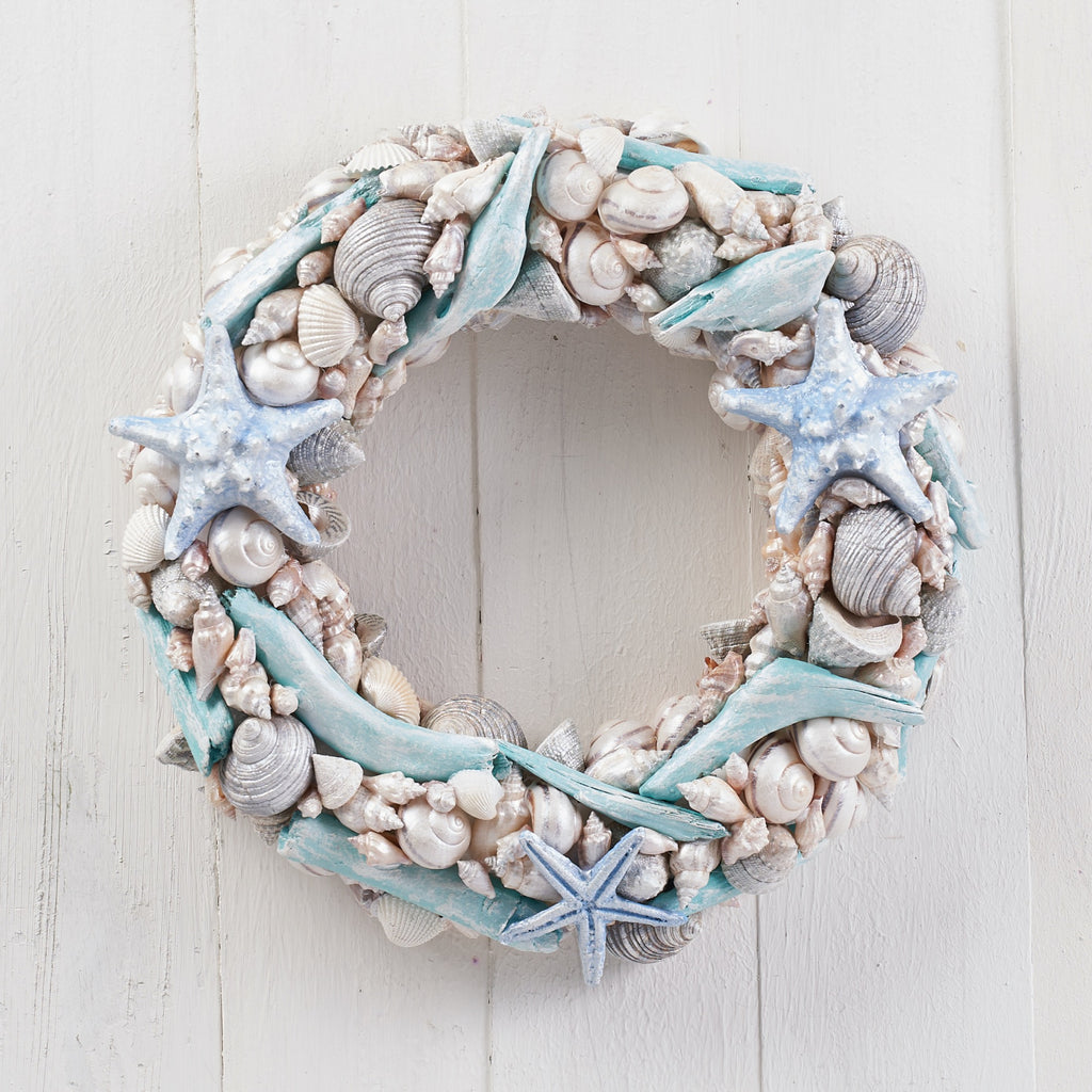 Handcrafted 14-Inch Coastal Shell Wreath for Beachside Bliss