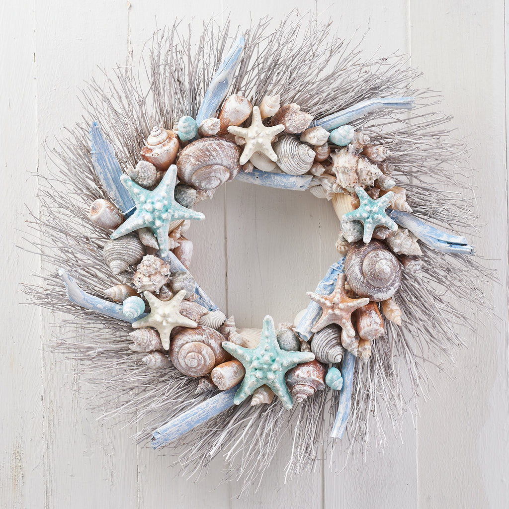 Coastal Shell Wreath 20" Handcrafted for a Blissful Summer Escape with Seaside Serenity