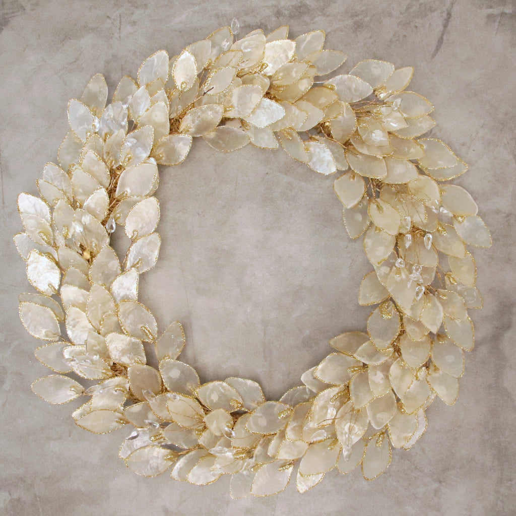 Handcrafted 19" Shell Wreath for Enchanting Home Decor with Mesmerizing Capiz Splendor